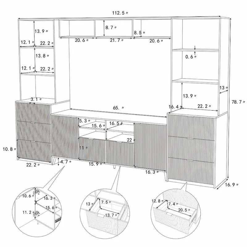 4-Piece Entertainment Wall Unit with 13 Shelves, 8 Drawers, and 2 Cabinets