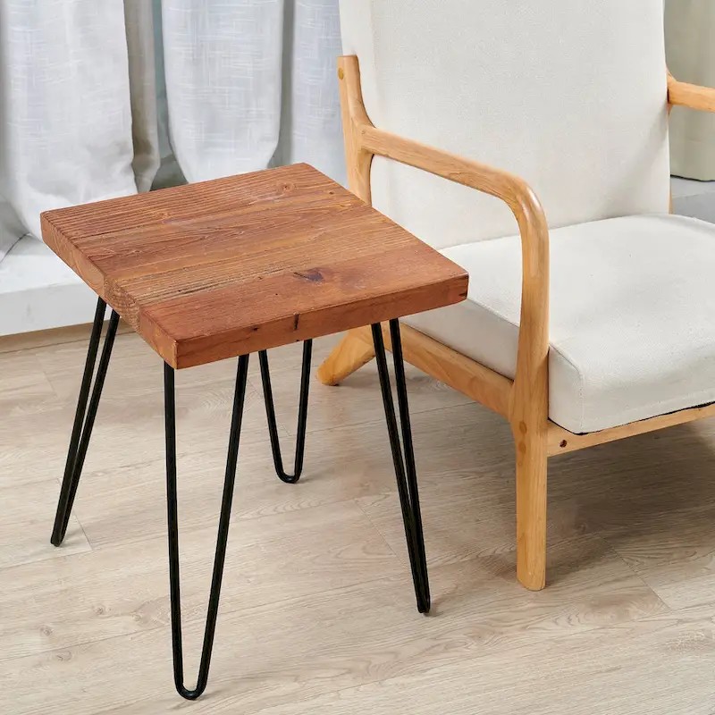 Greenage Wood End Table with Iron Legs