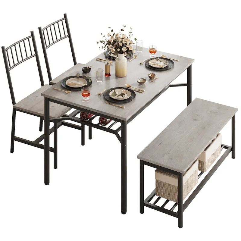 Dining Table Set for 2 with Storage Bench