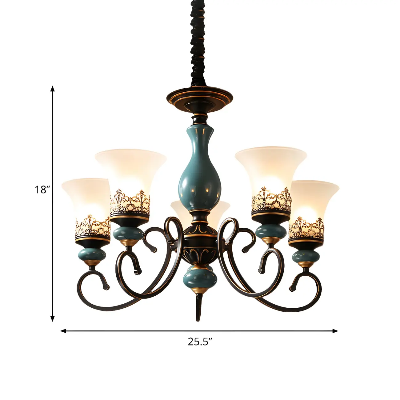 Classical Frosted Glass Blue Ceramic Up Chandelier