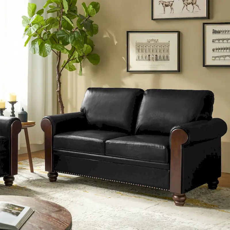 Hedda Transitional 59Wide Leather Sofa with Solid Wood Legs by