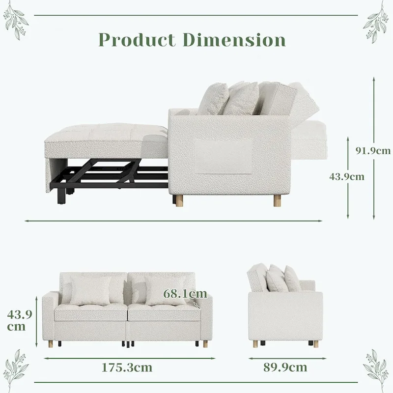 AECOJOY 3-in-1 Sofa Bed Double Sleeper Chair Bed