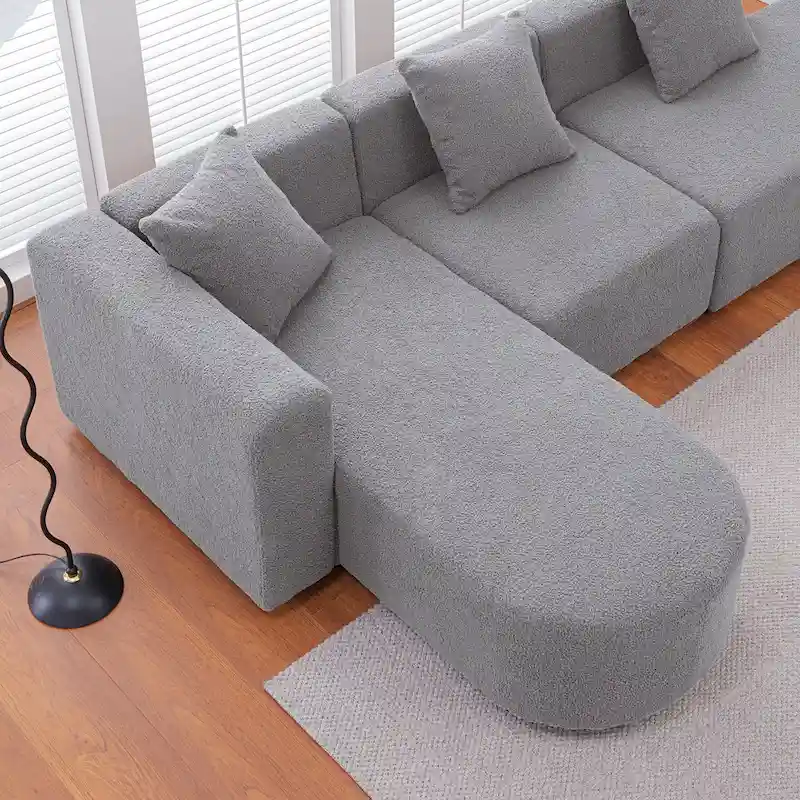 Modern L shape boucle Sofa with curved seat (facing left)
