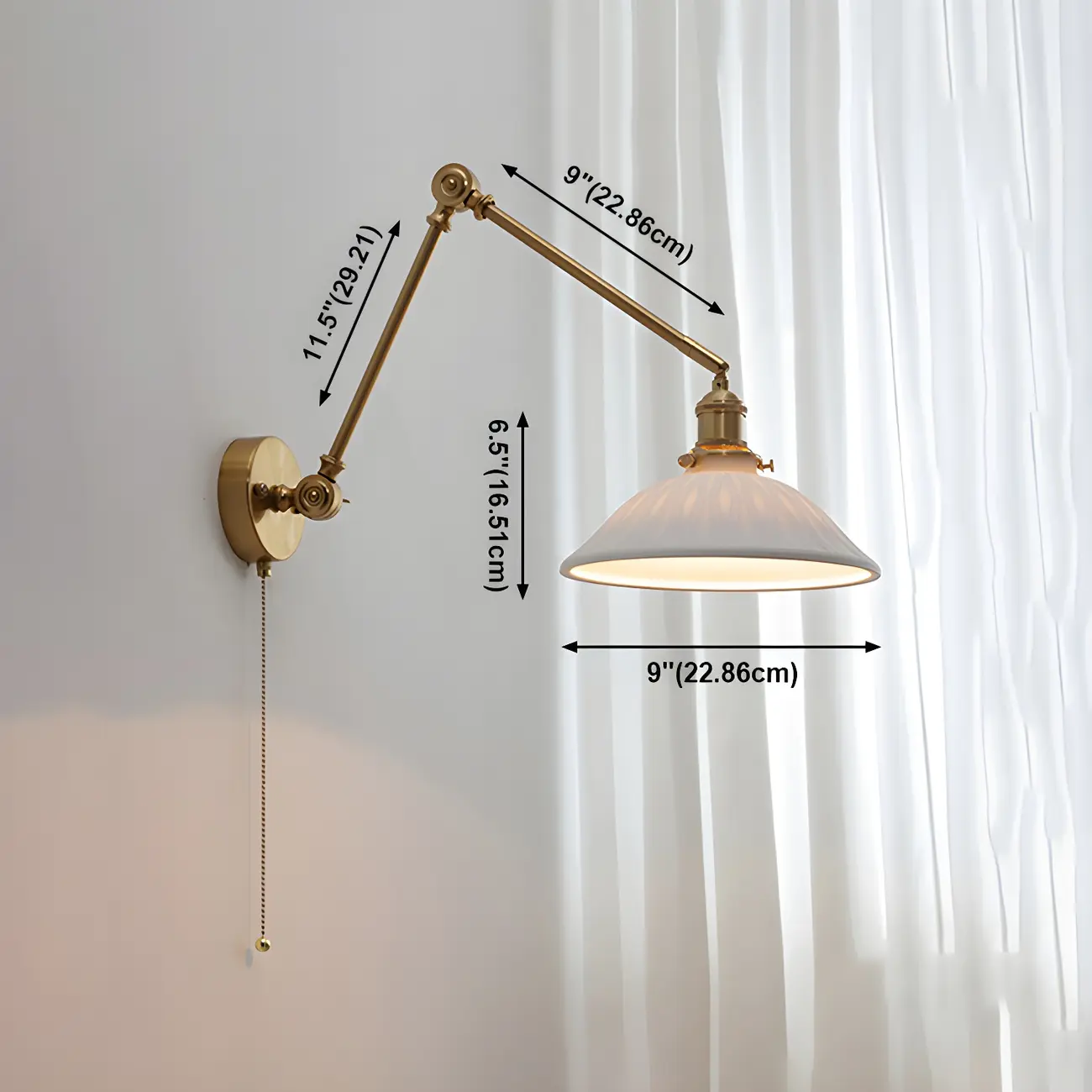 Classic Gold Metal Swing Arm Ceramics Shade Wall Light