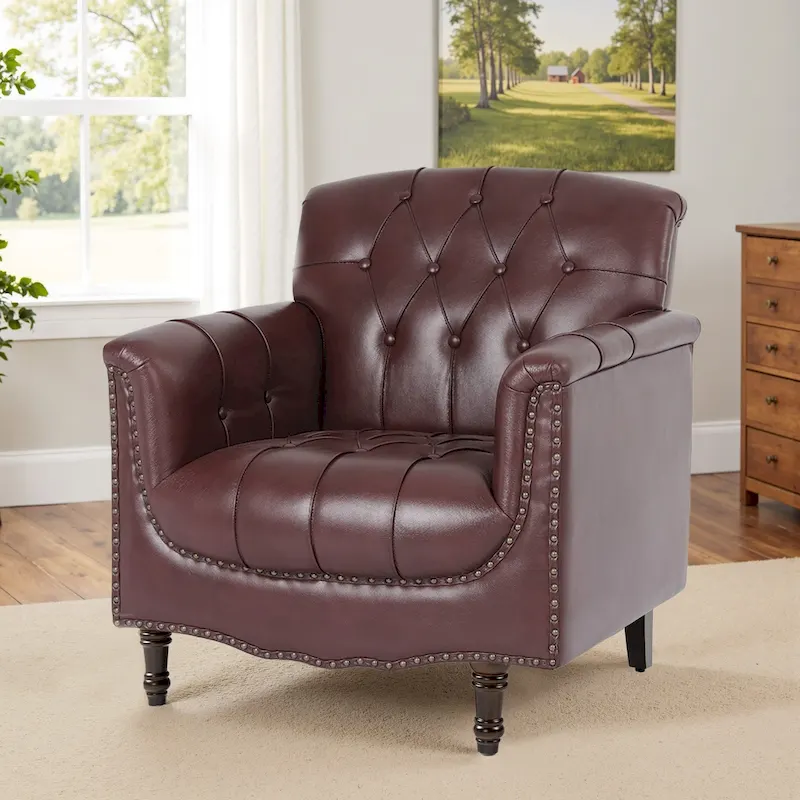 Tufted Vegan Leather Accent Chair Upholstered Armchair