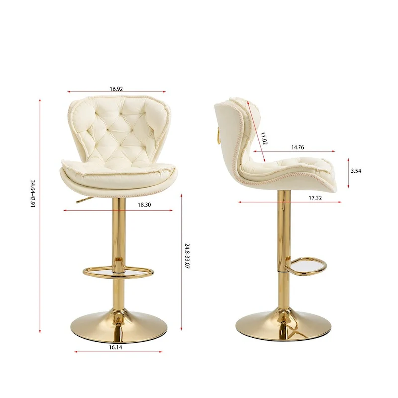 Set of 2 Upholstered Armless Adjustable Bar Stools with Footrest