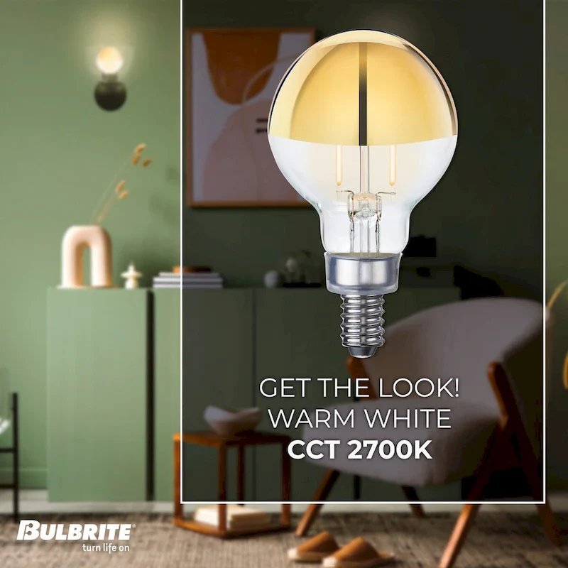 Bulbrite LED Filament Pack of (4) 2.5 Watt Dimmable G16 Light Bulb with Half Gold Glass Finish and Candelabra (E12) Base