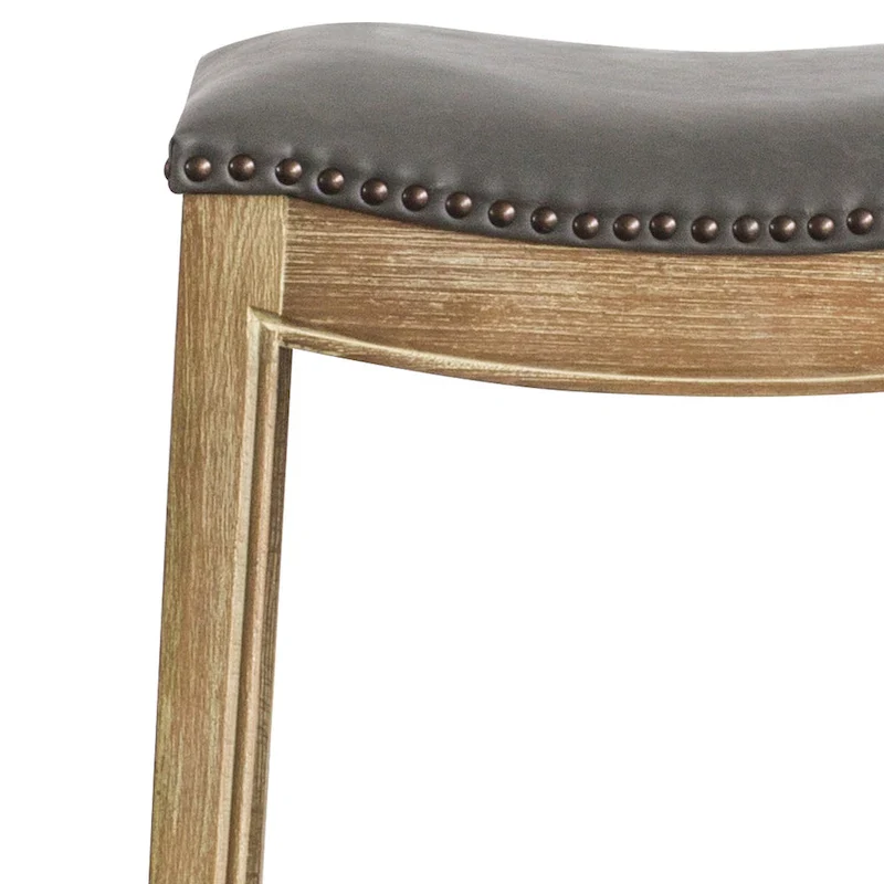 Contoured Bonded Leather Counter Stool – Vintage Gray / Blue / Taupe / Caramel / Dark Brown / Red, Single