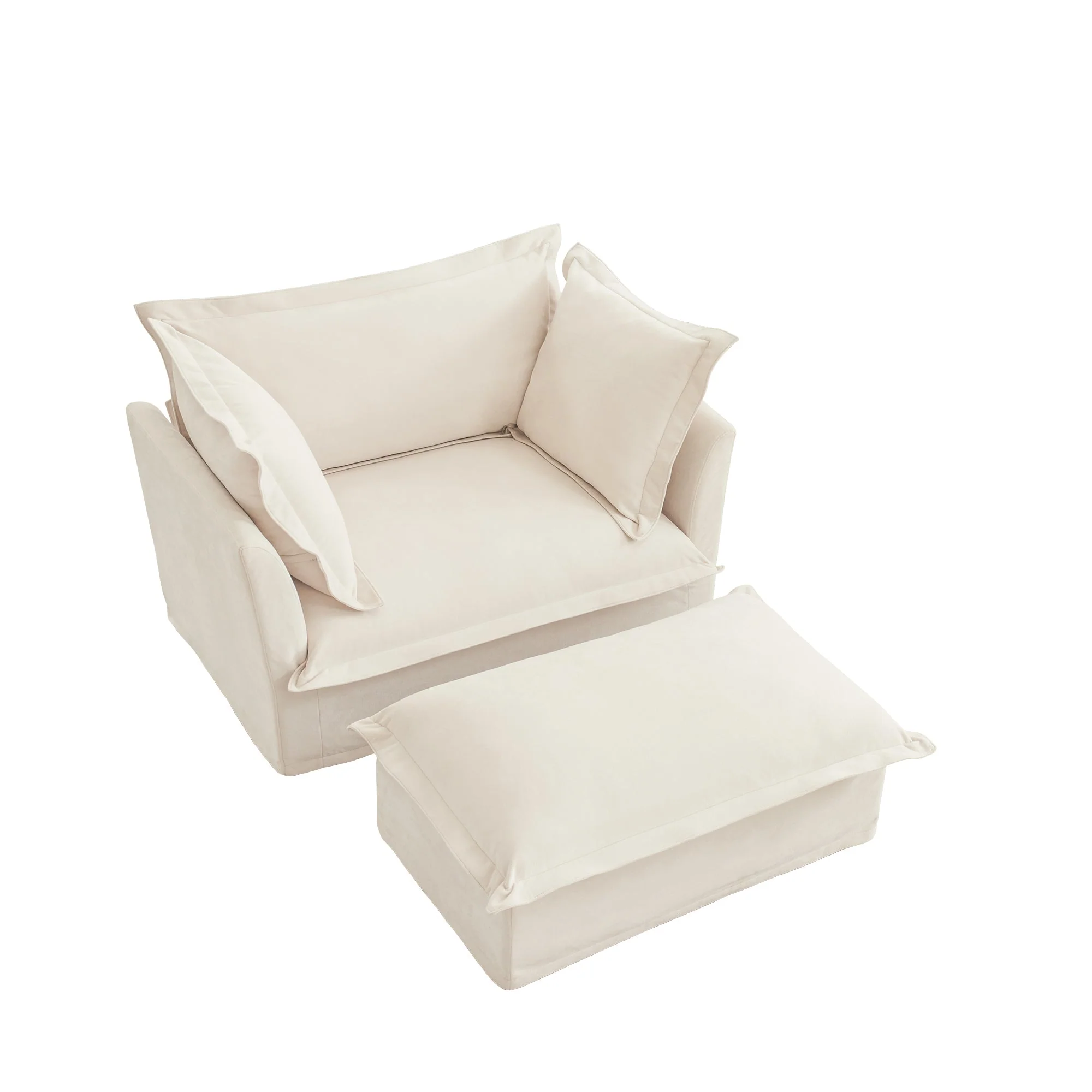 Walker Edison | Removable Slipcovered Accent Chair with Ottoman