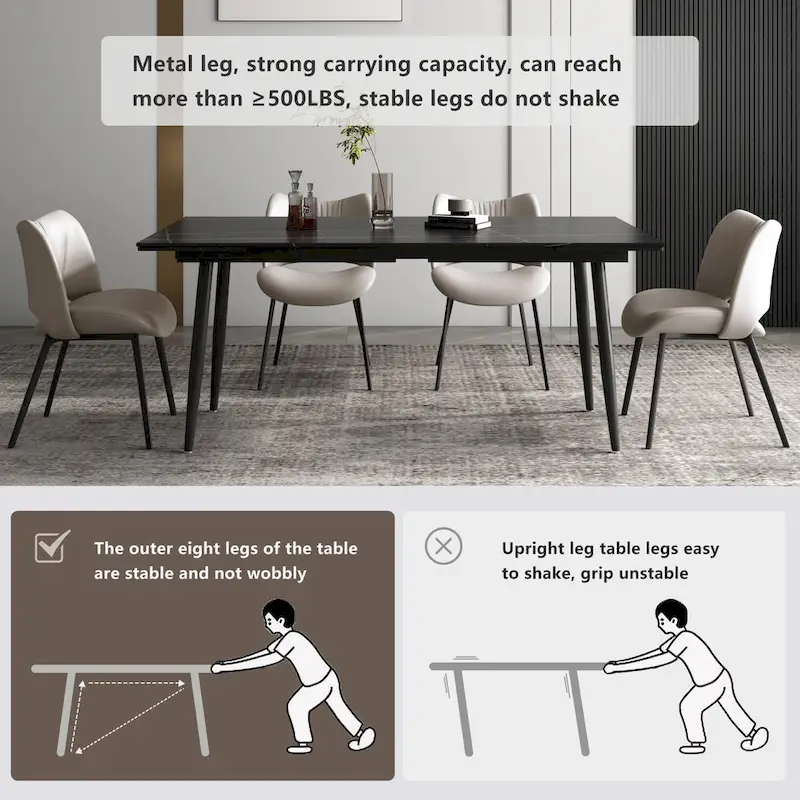 7 Piece 62.9 inch to 94.4 inch Extendable Dining Table Set with Sintered Stone Top 6 Chairs