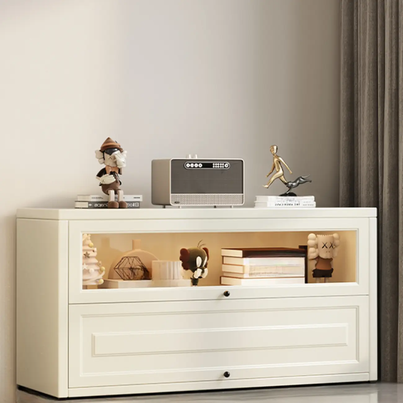 Chalk Vertical Bookshelves with 3 Cabinets, 3-Shelf Alloy Frame and Closed Back