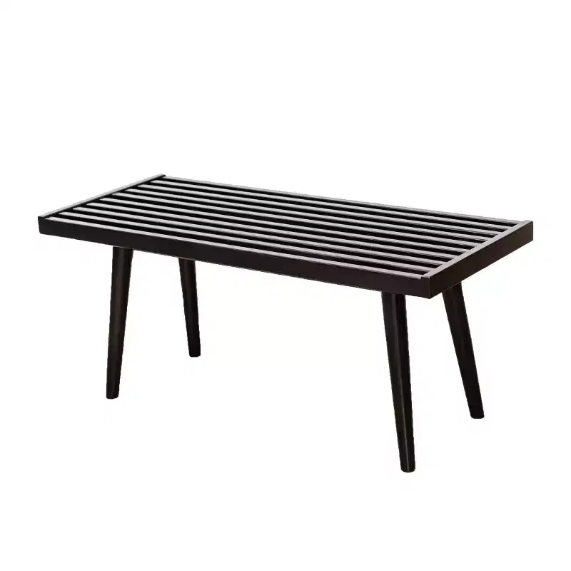 Mid-Century Solid Wood Bench – Black/Clay/Natural/Pecan/Teal/Walnut/White/Yellow – Seats 1