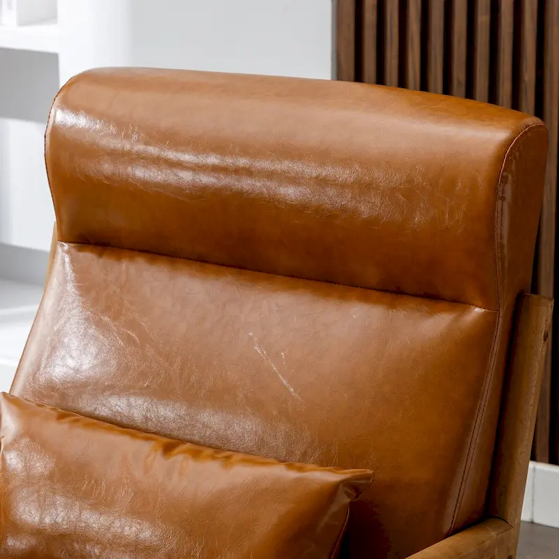 Upholstered Linen Blend Accent Chair with Wooden Legs and One Pillow