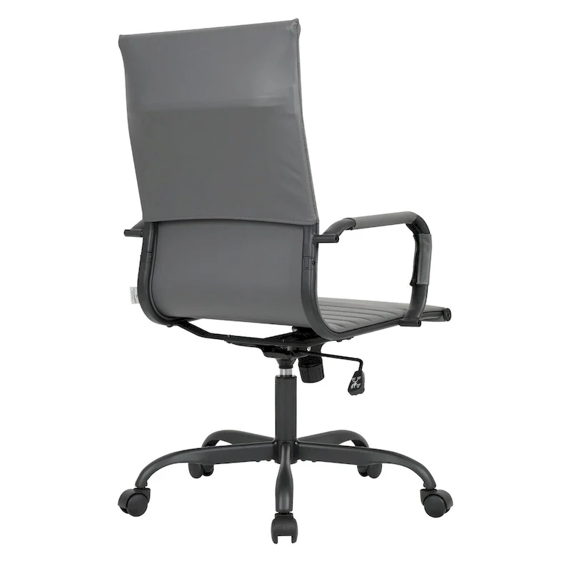 Ribbed Leather Adjustable High-Back Office Swivel Chair in Black Metal Frame