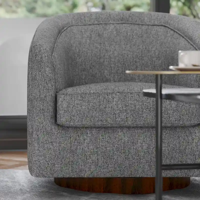 Traditional Club Style Upholstered Accent Chair with 360 Swivel Metal Base