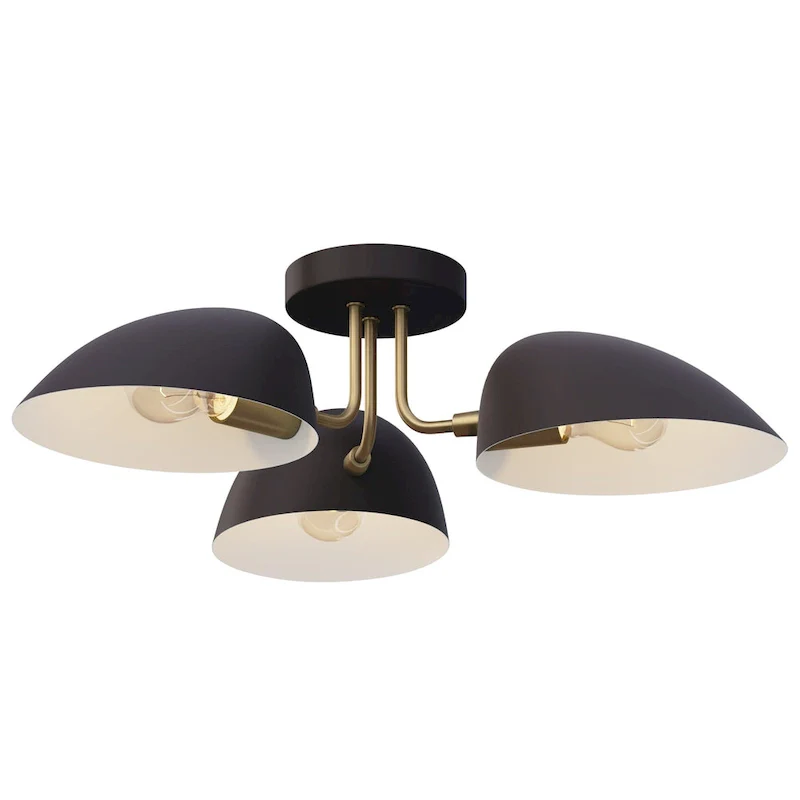 Nathan James Argo Semi Flush Ceiling Mount 3-Light Fixture with Retro Rounded Shade