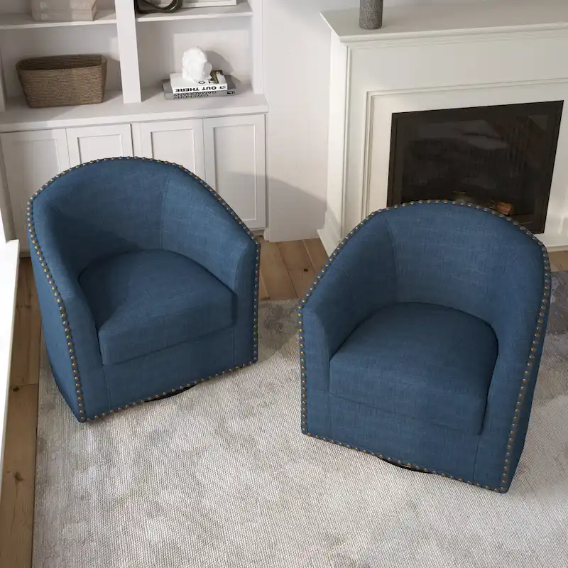 Nailhead Trim Upholstered Swivel Accent Chairs Set of 2