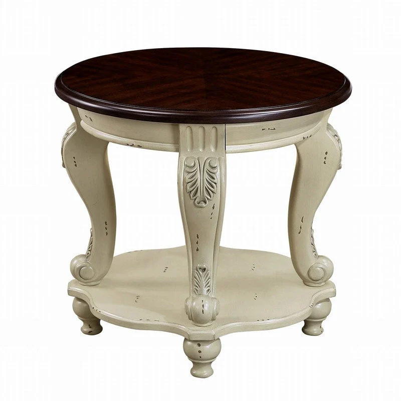 22 Inch Round End Table with Shelf