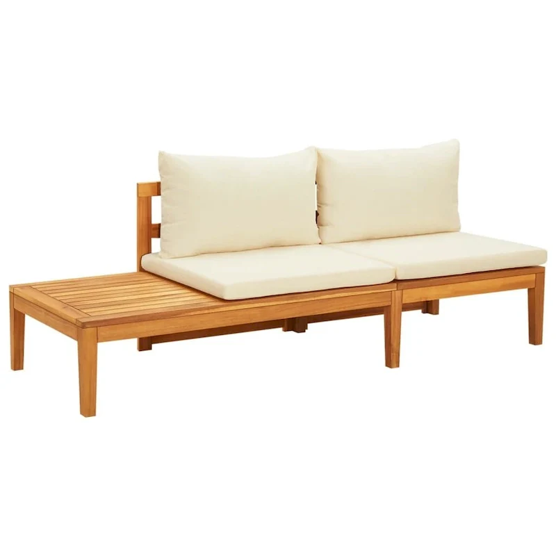 vidaXL Patio Sun Lounger with Cushions Modular Sofa Tea Table Solid Acacia Wood