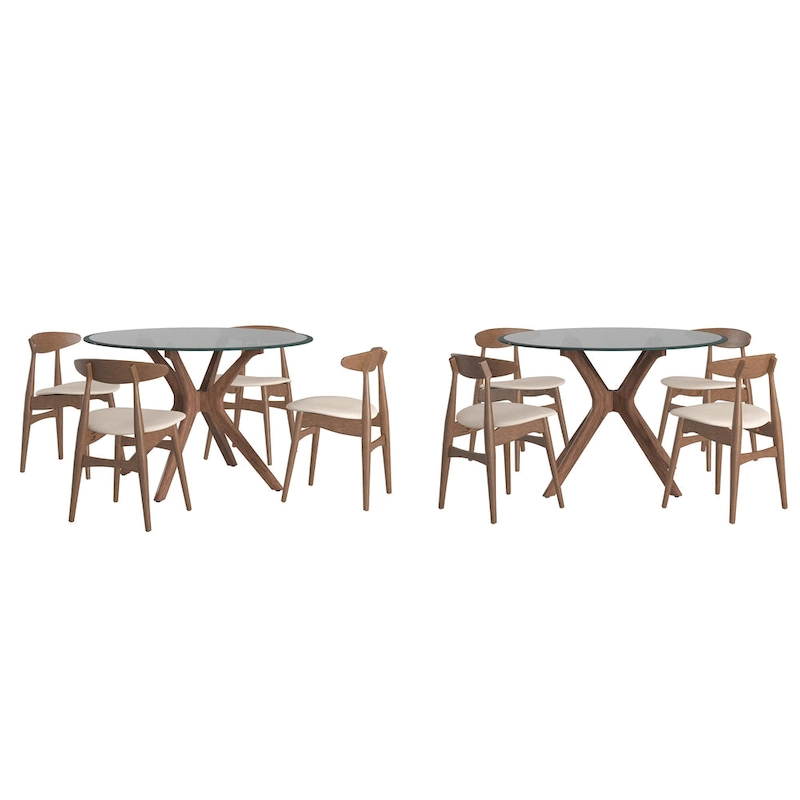 Sylvestria Mid-Century Walnut Finish Round Dining Set