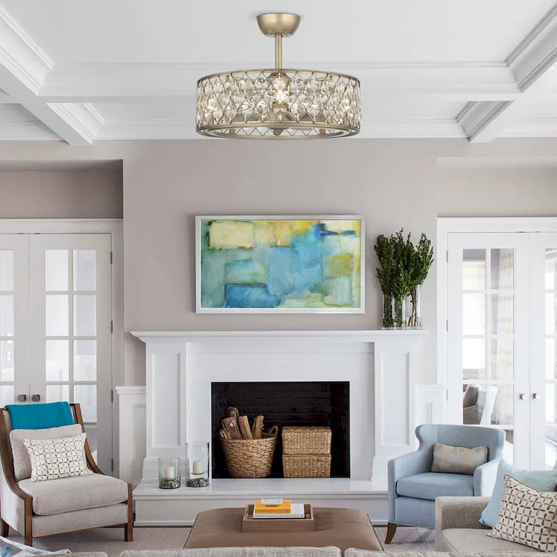 25  Rusted Silver 3-Blade Crystal Ceiling Fan Chandelier with Remote