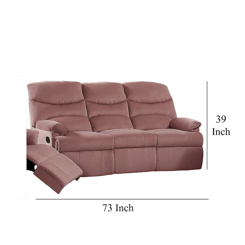 Karry Manual Recliner Sofa, Blush Pink Velvet, Solid Wood, 73 Inch