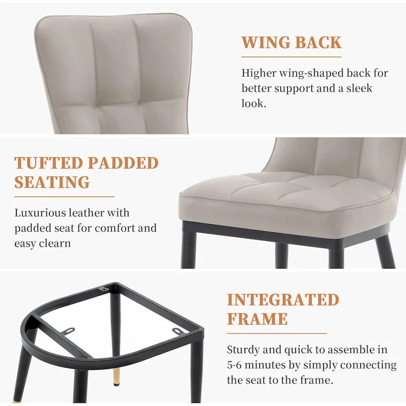 Faux Leather Upholstered Dining Chairs Set of 4 with Checked Pattern