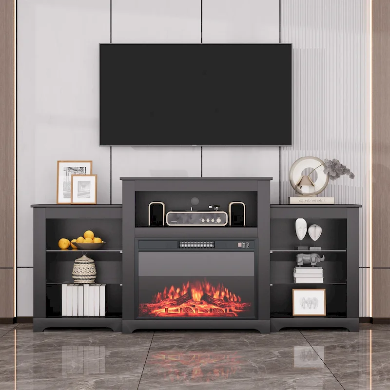 32  H TV Stand with Fireplace for TVs up to 80  - Remote Control, Energy-Efficient Heater, 16-Color Light Strip