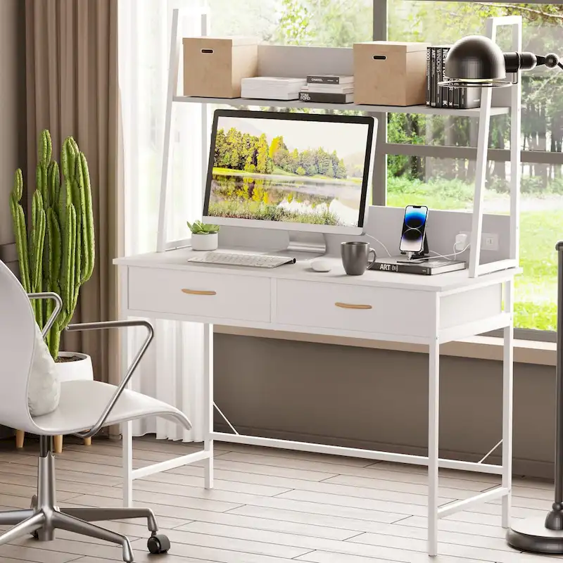 Computer Desk Home Office Desk with Power Outlet Study Writing Table