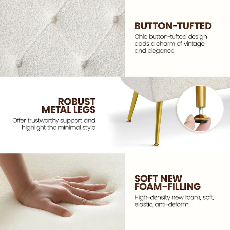 Yaheetech Upholstered Footstool Velvet Ottoman Button-Tufted Table Bench - 45 16 17