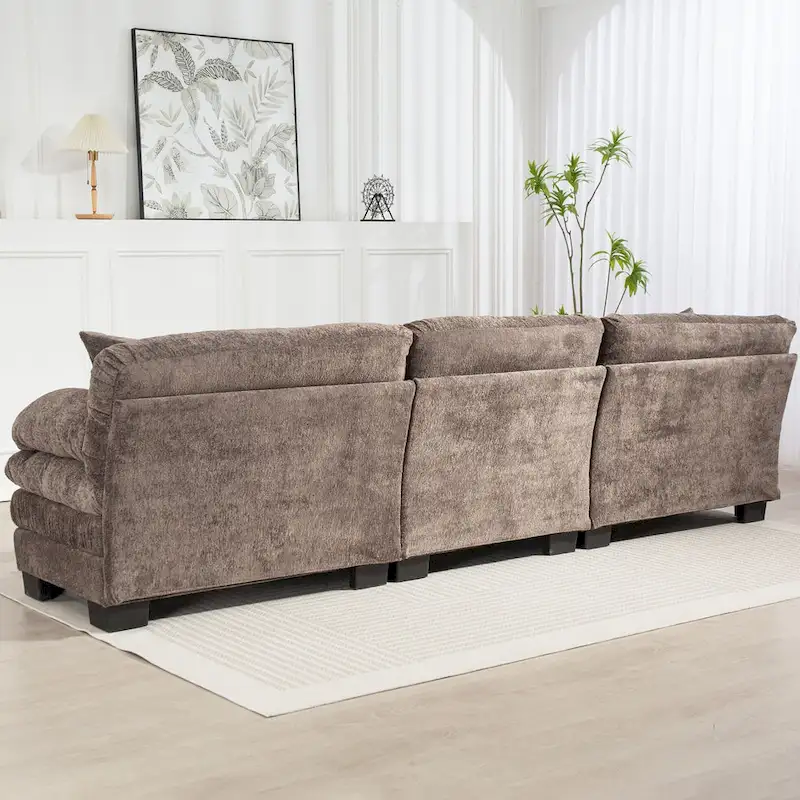 120.87 Chenille L-Shaped Sleeper Sectional Sofa with Ottoman