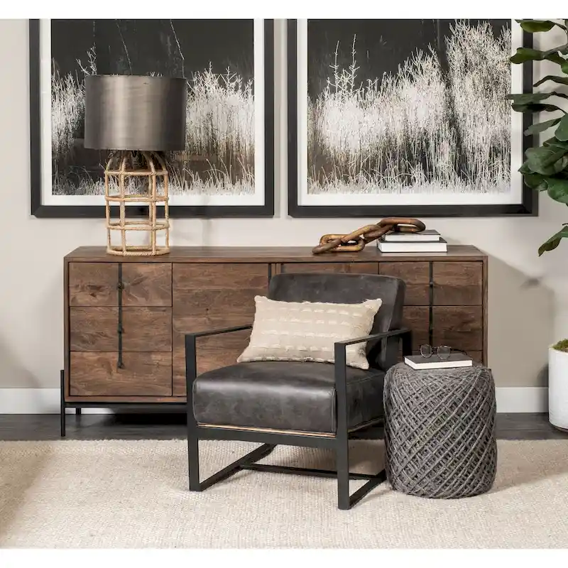 Mercana Allium Brown Woven Wool Round Pouf