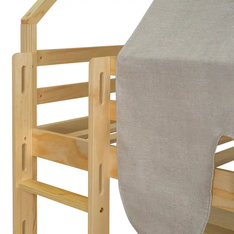 Twin Loft Bed with Play Tent and House Design, 250lb Capacity, Slide & Ladder