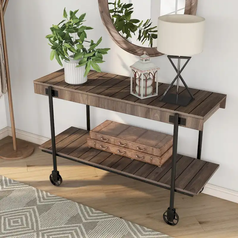 Hyssop Farmhouse 47-inch Metal 1-Shelf Console Table by Furniture of America