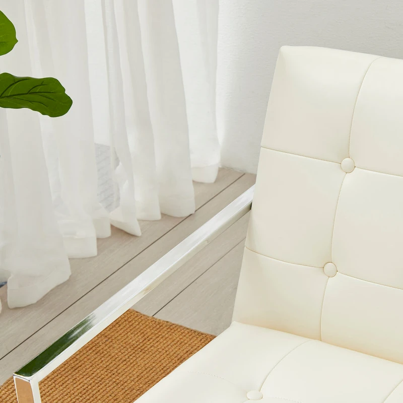 Glitzhome Set of 2 29.25W Mid-Century PU Leather Tufted Accent Chairs