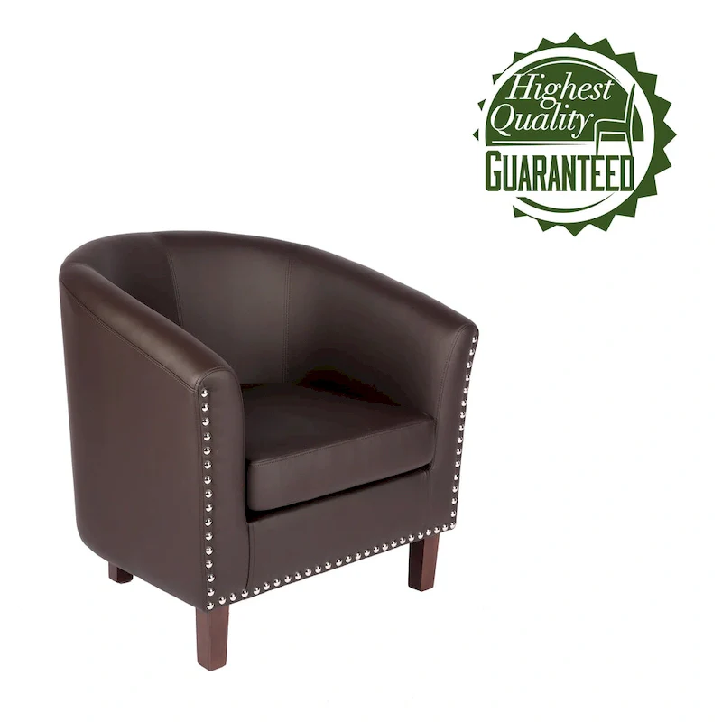 PU Leather Barrel Accent Chair - Brown Single Seat
