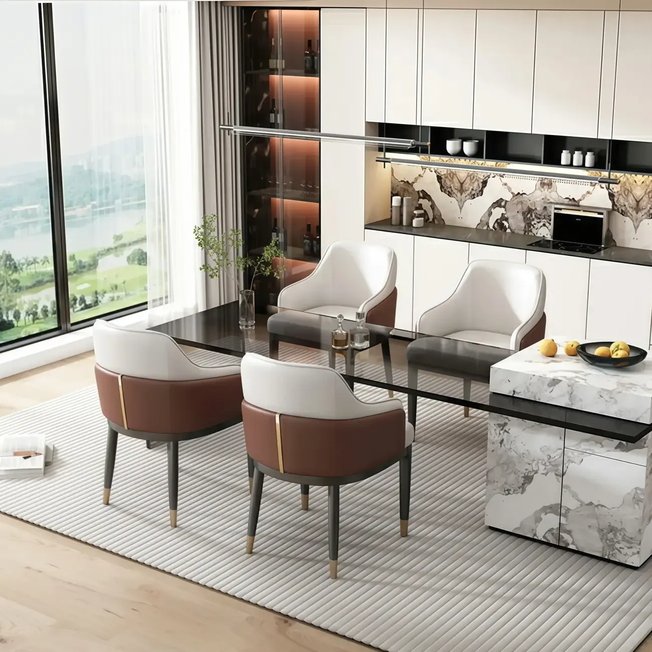 Modern Genuine Leather Sloped Arms Low Back Dining Chair