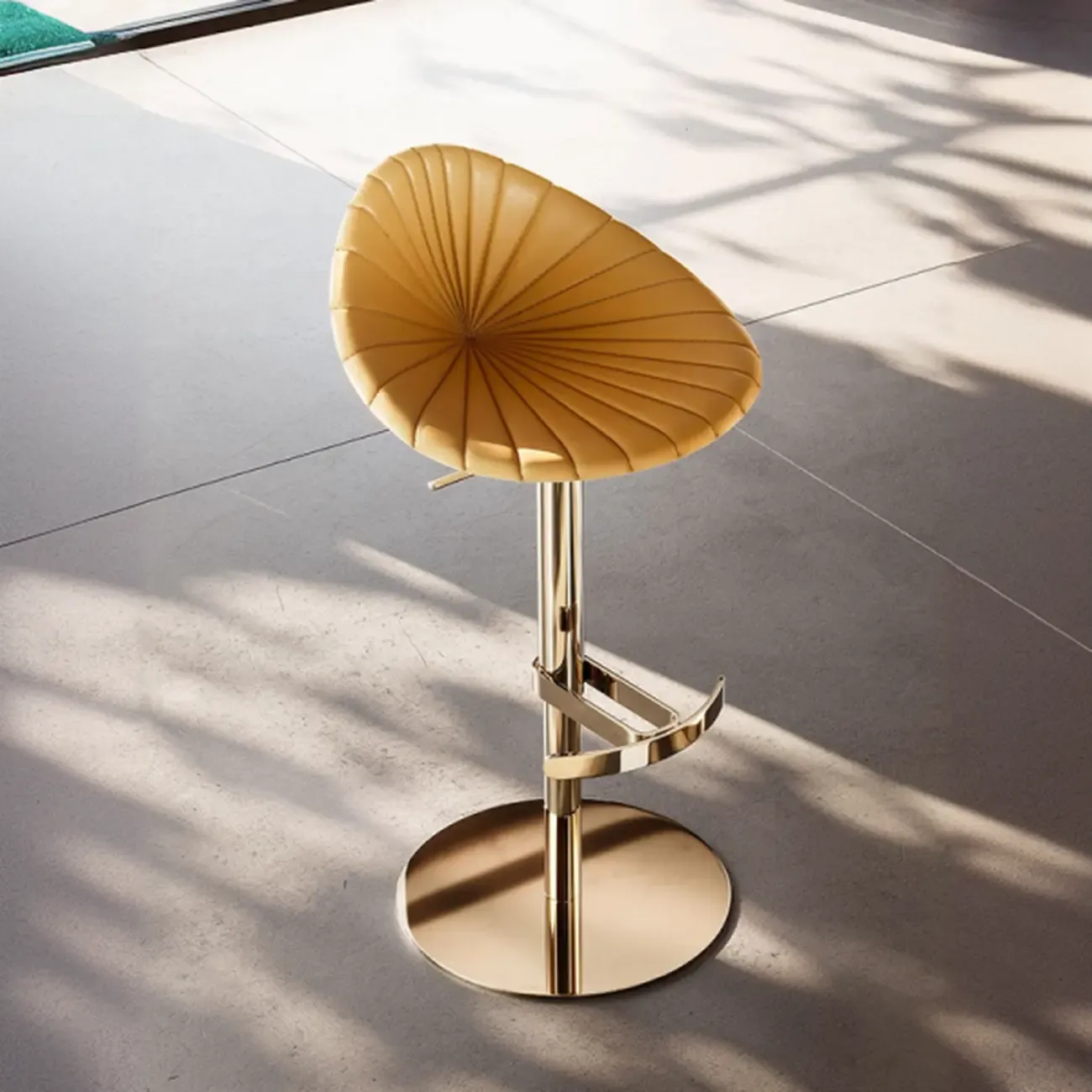 Luxury Adjustable Height Leather Bar Stool Gold Pedestal