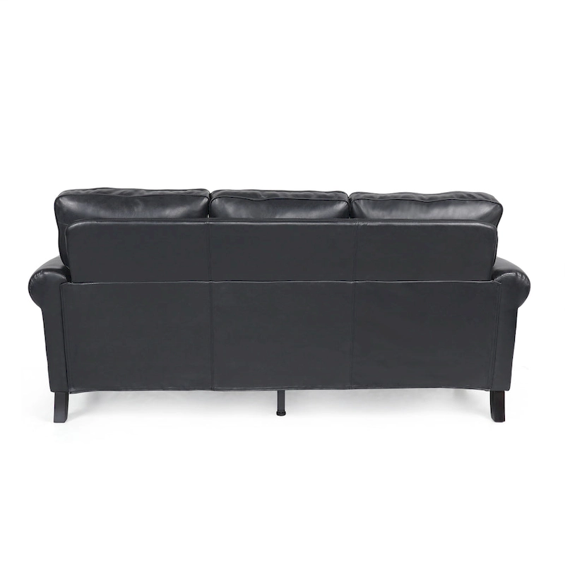 80 Modern Faux Leather 3-Seater Sofa with Birch Legs and Nailheads