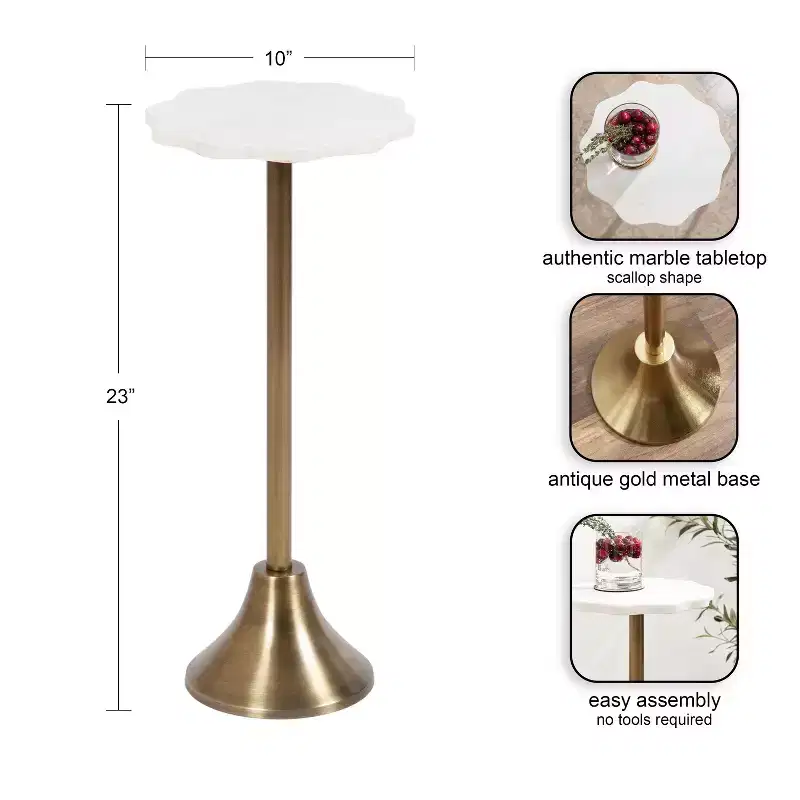 Kate and Laurel Sanzo Scalloped Marble and Metal Drink Table