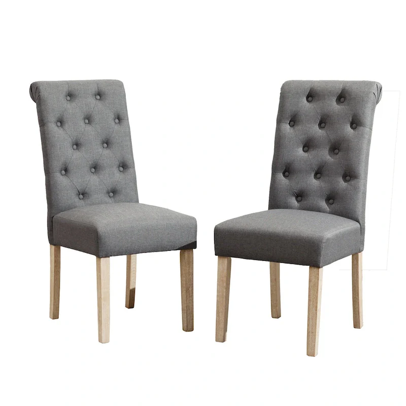 5 Piece Dining Table Set, Wooden Kitchen Furniture Set, Round Table with Cross-Buck Pedestal Base and 4 Tufted Chairs