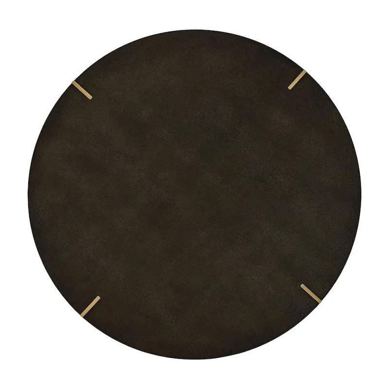 Gold Metal Dark Brown Faux Shagreen Round Table