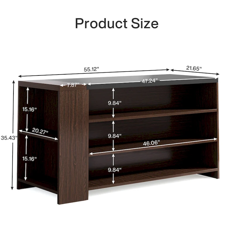 55 Inches Brown All-Wood Kitchen Island with Storage for Dining Room