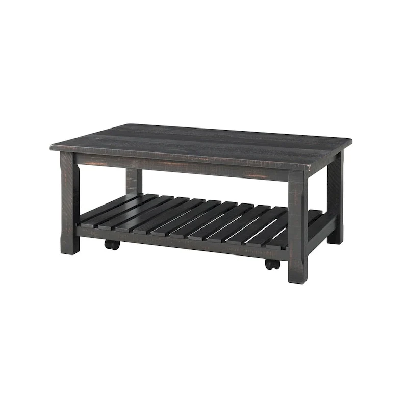 Farmhouse Coffee Table with Bottom Shelf, Grey/Espresso/White/Black/Honey, Pine Wood