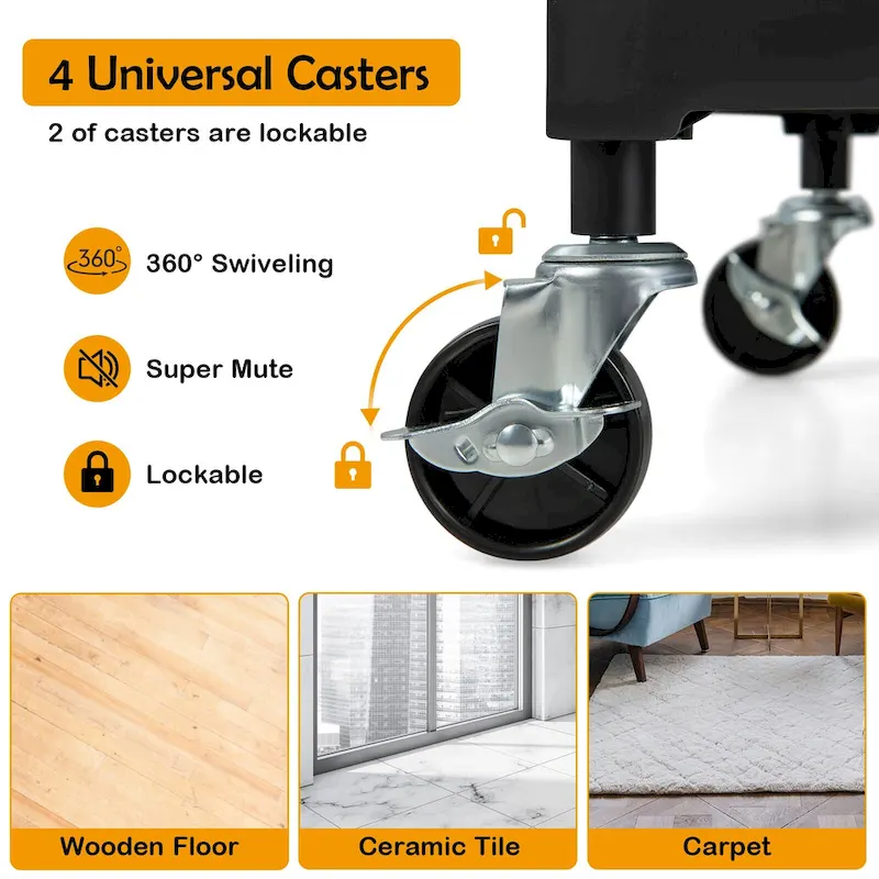 Folding Collapsible Service Cart Heavy-Duty 3-Shelf Tool Cart - 24 x 17 x 38 (L x W x H)