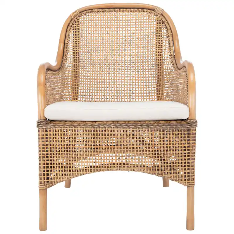 SAFAVIEH Rosalia Coastal Rattan Accent Chair with Cushion - 23.4 W x 24.8 L x 32.7 H - 23Wx25Dx33H