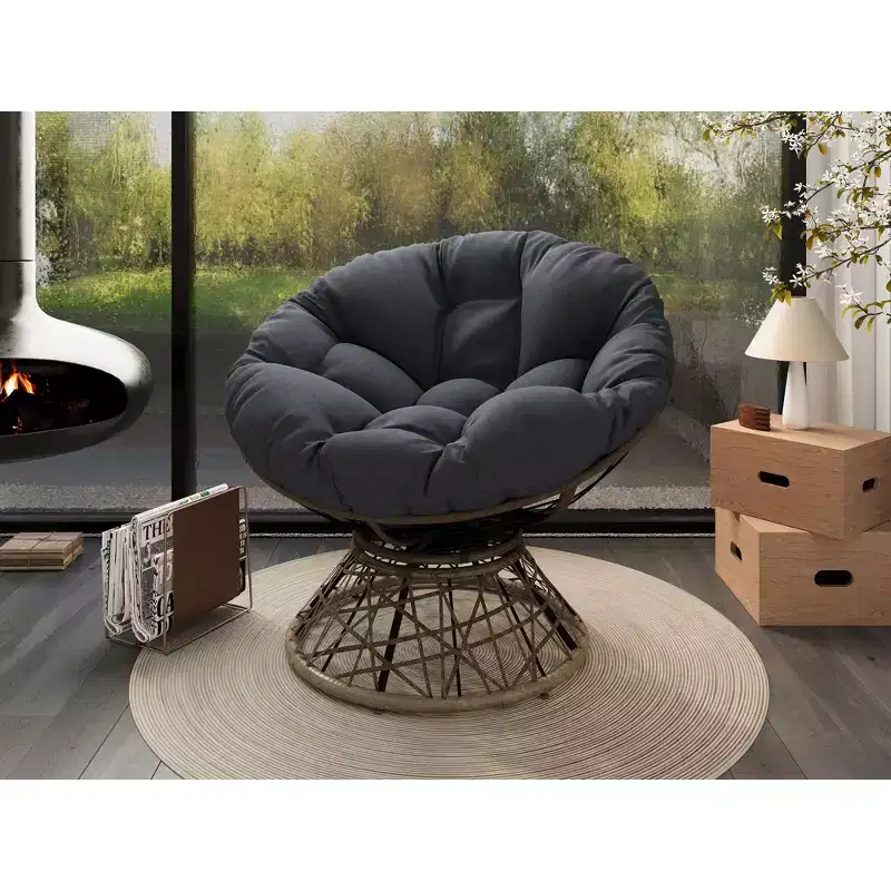 Okak Modern Accent Chair Swivel, 41.5 Ergonomic Wicker Chair with Cloud Thick Density Fabric Cushion, 3-proof Cover, High Capacity Iron Frame