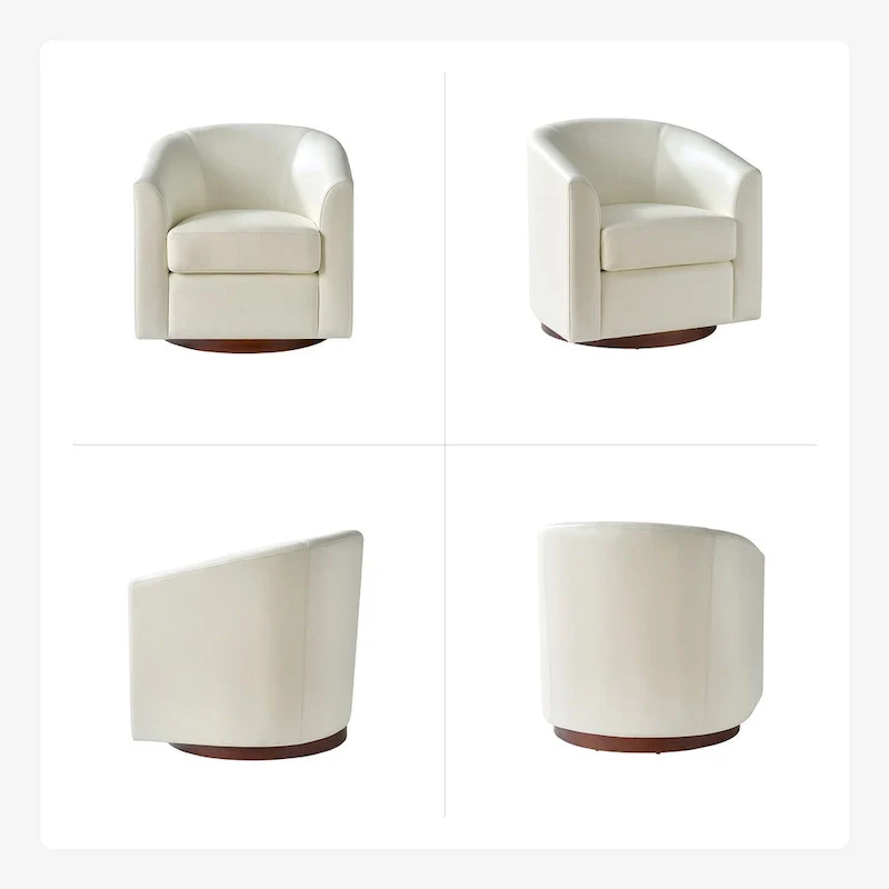 Haley Modern Swivel Barrel Faux Leather Chair with Solid Wood Base by HULALA HOME