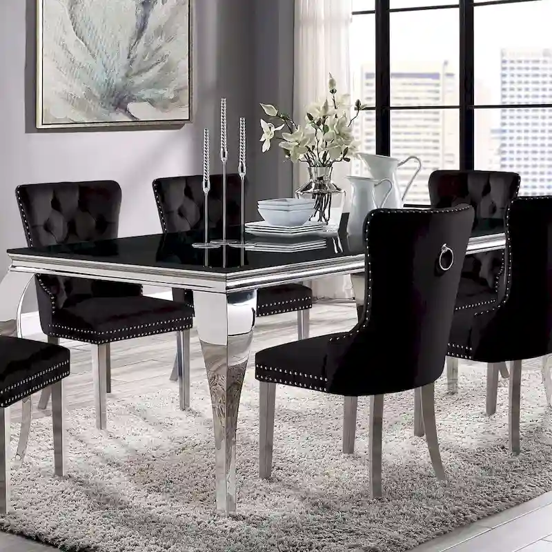 Glam 79-inch Chrome Leg Glass Top Dining Table