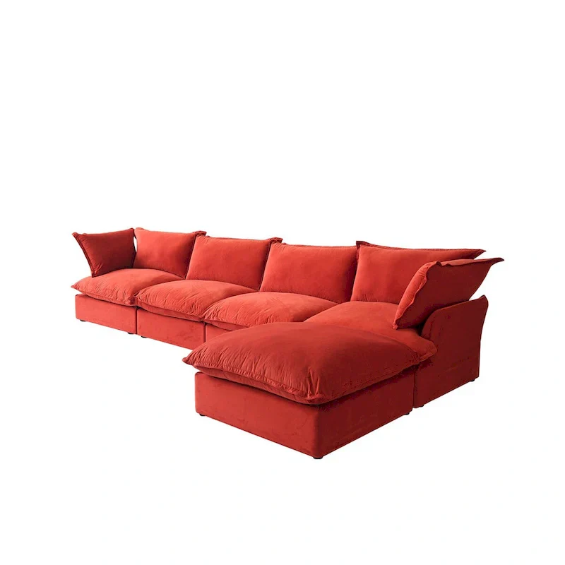 Modular Sectional Sofa Couch, 162.98 Velvet L-Shape Sofa with Ottoman